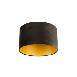 Velours lampenkap zwart 35/35/20 met gouden binnenkant