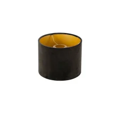 Velours lampenkap zwart 18/18/14 met gouden binnenkant
