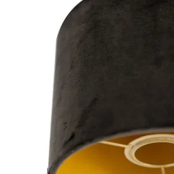 Velours lampenkap zwart 18/18/14 met gouden binnenkant