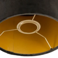 Velours lampenkap zwart 18/18/14 met gouden binnenkant