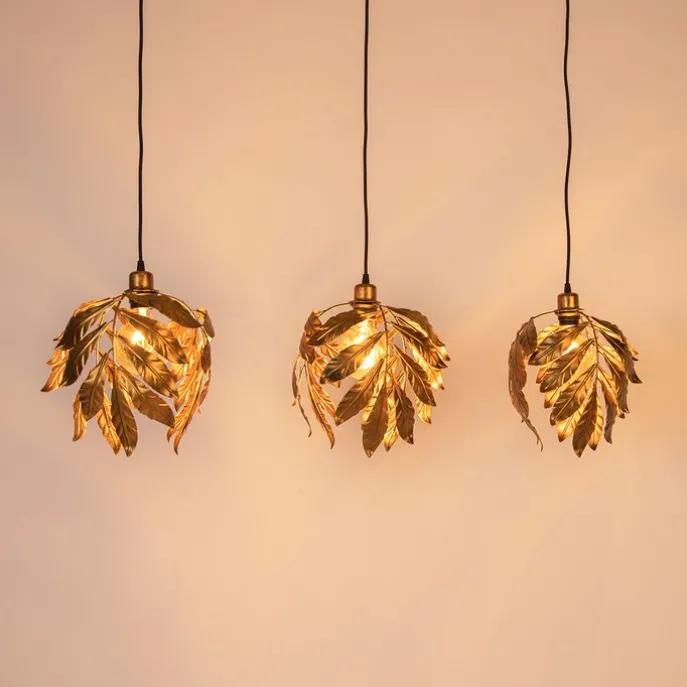 Vintage hanglamp antiek goud langwerpig 3-lichts - Linden