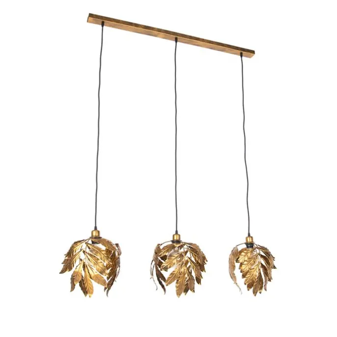 Vintage hanglamp antiek goud langwerpig 3-lichts - Linden