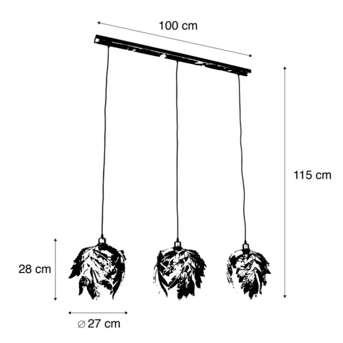 Vintage hanglamp antiek goud langwerpig 3-lichts - Linden