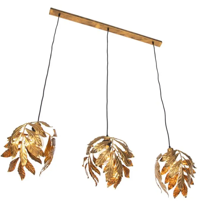 Vintage hanglamp antiek goud langwerpig 3-lichts - Linden