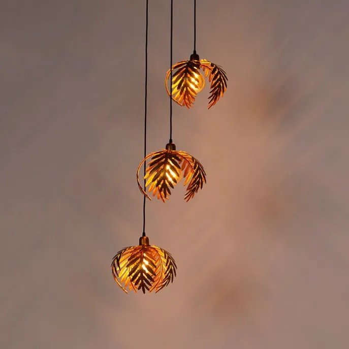Vintage hanglamp goud rond 3-lichts - Botanica