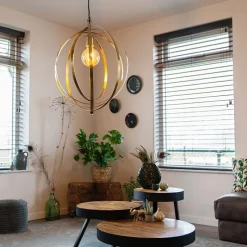 Vintage hanglamp messing draaibaar - Rings