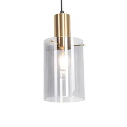 Vintage hanglamp messing met smoke glas - Vidra