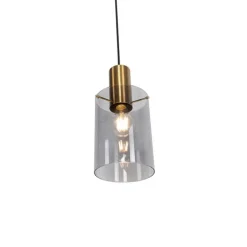 Vintage hanglamp messing met smoke glas - Vidra