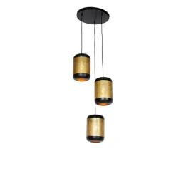 Vintage hanglamp zwart met messing rond 3-lichts - Kayleigh