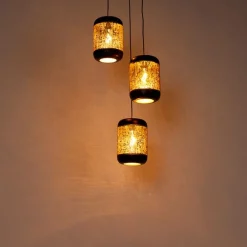 Vintage hanglamp zwart met messing rond 3-lichts - Kayleigh