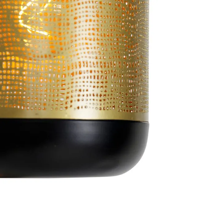 Vintage hanglamp zwart met messing rond 3-lichts - Kayleigh