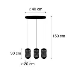 Vintage hanglamp zwart met messing rond 3-lichts - Kayleigh