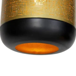 Vintage hanglamp zwart met messing rond 3-lichts - Kayleigh