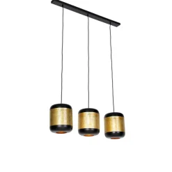 Vintage hanglamp zwart met messing langwerpig 3-lichts - Kayleigh
