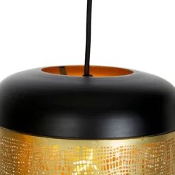 Vintage hanglamp zwart met messing langwerpig 3-lichts - Kayleigh