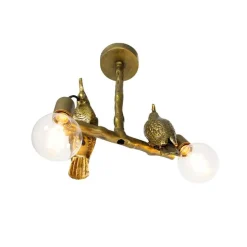 Vintage plafondlamp messing 2-lichts - Animal Papegoje