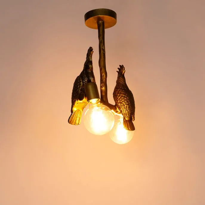 Vintage plafondlamp messing 2-lichts - Animal Papegoje