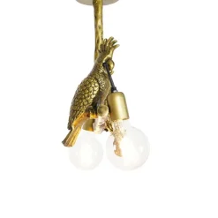 Vintage plafondlamp messing 2-lichts - Animal Papegoje