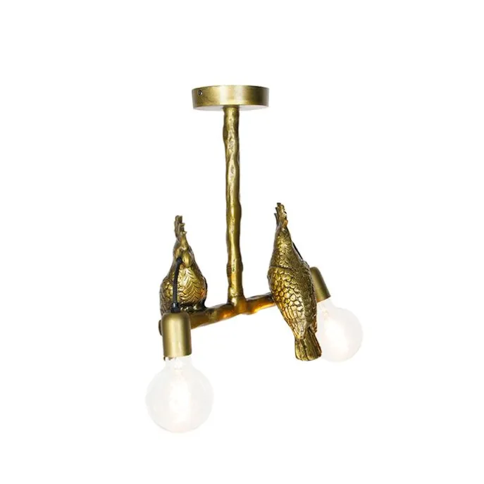 Vintage plafondlamp messing 2-lichts - Animal Papegoje