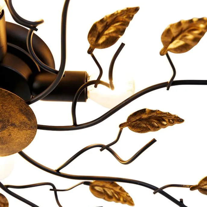Vintage plafondlamp zwart met goud 80 cm 4-lichts - Foglie