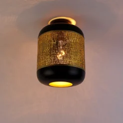 Vintage plafondlamp zwart met messing - Kayleigh