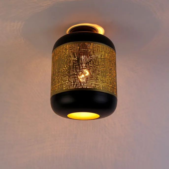 Vintage plafondlamp zwart met messing - Kayleigh