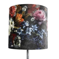 Vintage vloerlamp antiek grijs kap bloemen dessin 40 cm - Simplo