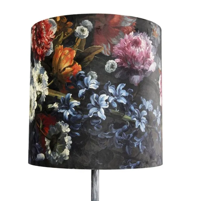 Vintage vloerlamp antiek grijs kap bloemen dessin 40 cm - Simplo