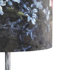 Vintage vloerlamp antiek grijs kap bloemen dessin 40 cm - Simplo