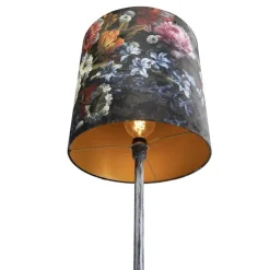 Vintage vloerlamp antiek grijs kap bloemen dessin 40 cm - Simplo