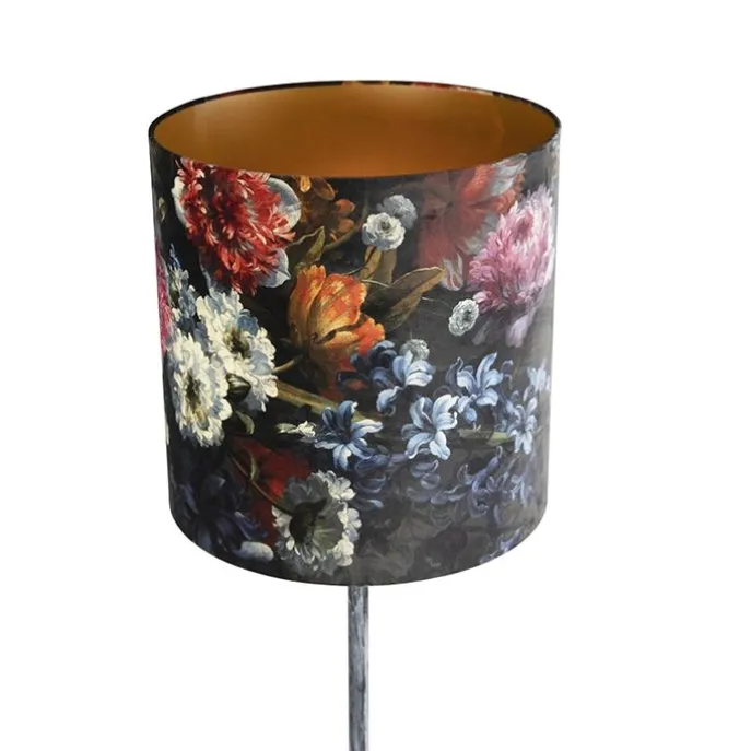 Vintage vloerlamp antiek grijs kap bloemen dessin 40 cm - Simplo