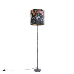 Vintage vloerlamp antiek grijs kap bloemen dessin 40 cm - Simplo