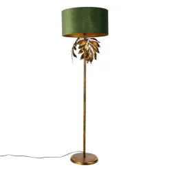 Vintage vloerlamp antiek goud met kap groen - Linden