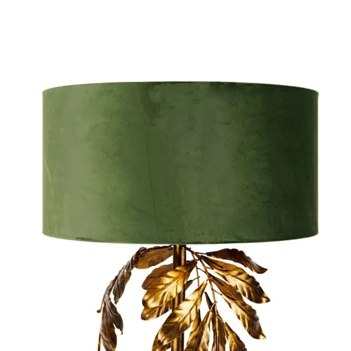 Vintage vloerlamp antiek goud met kap groen - Linden