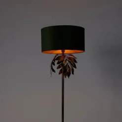 Vintage vloerlamp antiek goud met kap groen - Linden
