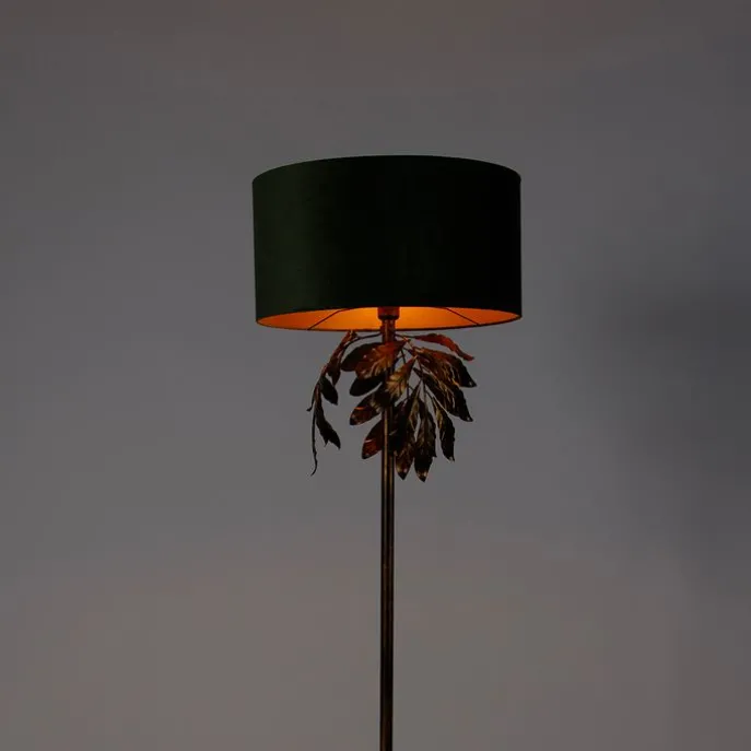 Vintage vloerlamp antiek goud met kap groen - Linden