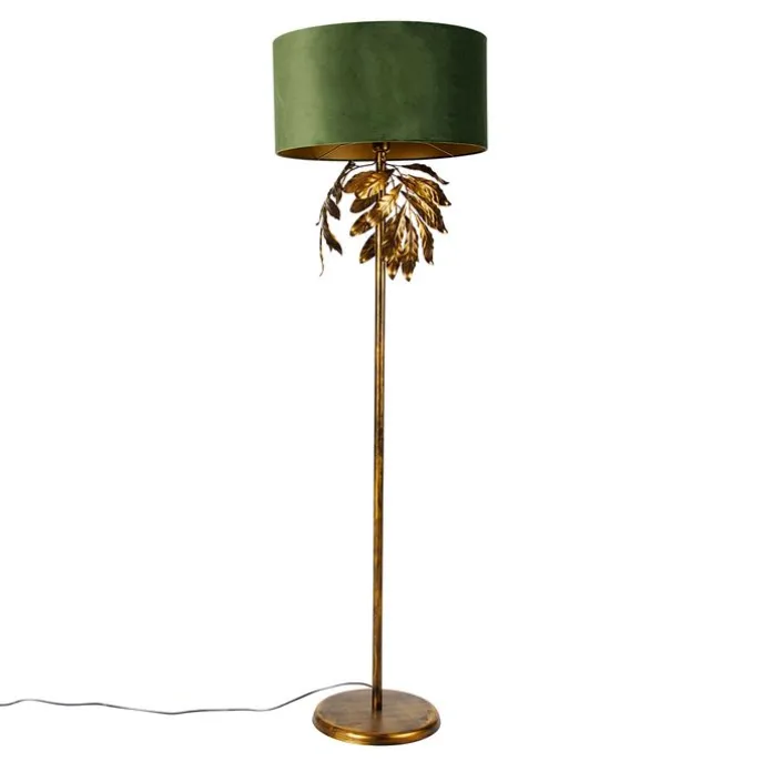 Vintage vloerlamp antiek goud met kap groen - Linden