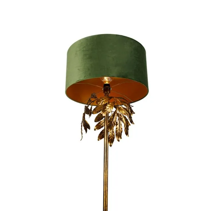 Vintage vloerlamp antiek goud met kap groen - Linden
