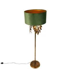 Vintage vloerlamp antiek goud met kap groen - Linden