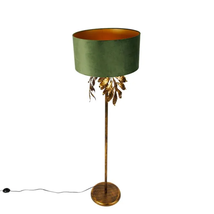 Vintage vloerlamp antiek goud met kap groen - Linden