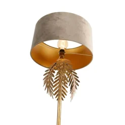 Vintage vloerlamp goud 145 cm met velours kap taupe 50 cm - Botanica