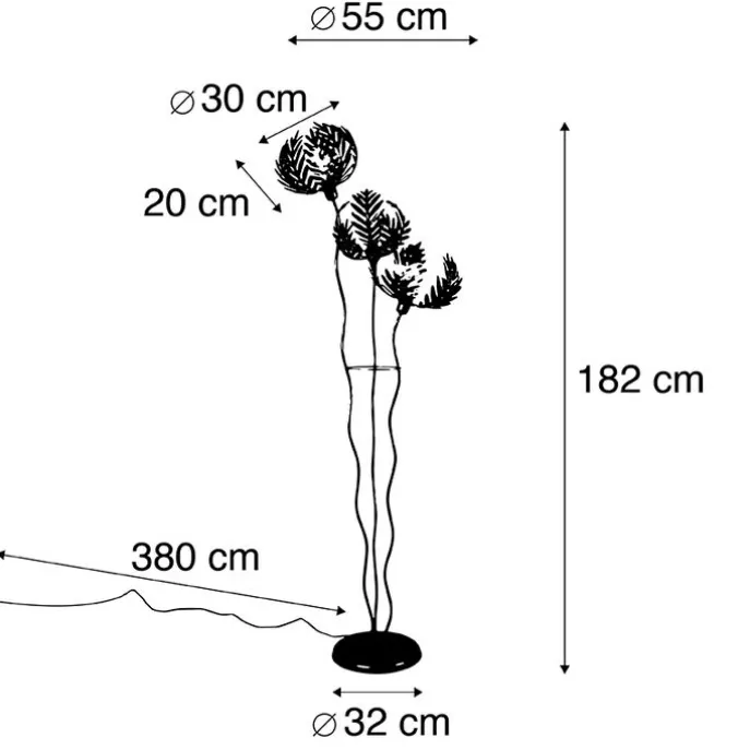 Vintage vloerlamp goud 182cm 3-lichts - Botanica