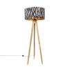 Vintage vloerlamp hout kap zebra dessin 50 cm - Tripod Classic