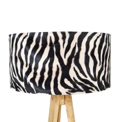 Vintage vloerlamp hout kap zebra dessin 50 cm - Tripod Classic