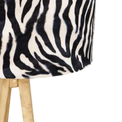 Vintage vloerlamp hout kap zebra dessin 50 cm - Tripod Classic