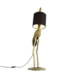 Vintage vloerlamp messing stoffen kap zwart - Animal Kraanvogel