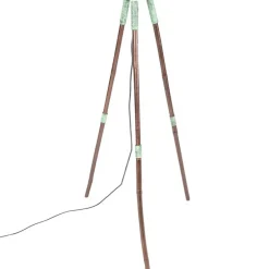 Vintage vloerlamp op bamboo driepoot groen met koper - Barrel