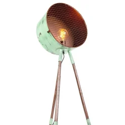 Vintage vloerlamp op bamboo driepoot groen met koper - Barrel