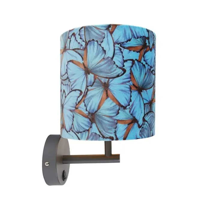 Vintage wandlamp donkergrijs met velours kap vlinder - Combi