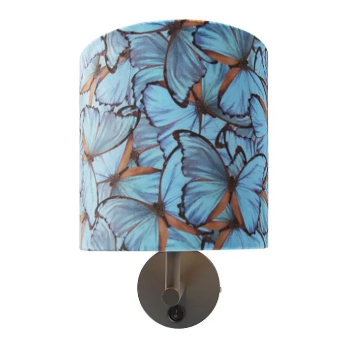 Vintage wandlamp donkergrijs met velours kap vlinder - Combi
